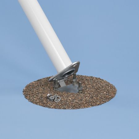 Ein Kippgelenk eines GFK-Masten auf blauem Hintergrund